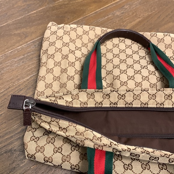 Authentic Gucci original GG web stripe tote handbag brown canvass - Picture 5 of 9